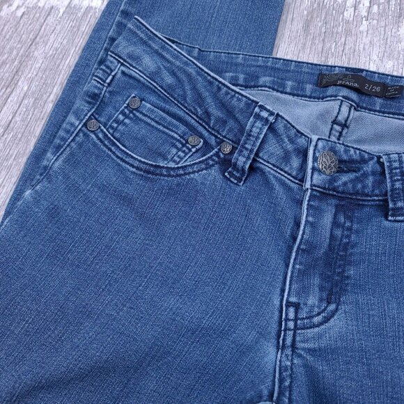 Prana Breathe Womens Kara Jeans Size 2 Blue Wash Low Rise Narrow Straight Pants - Picture 5 of 9